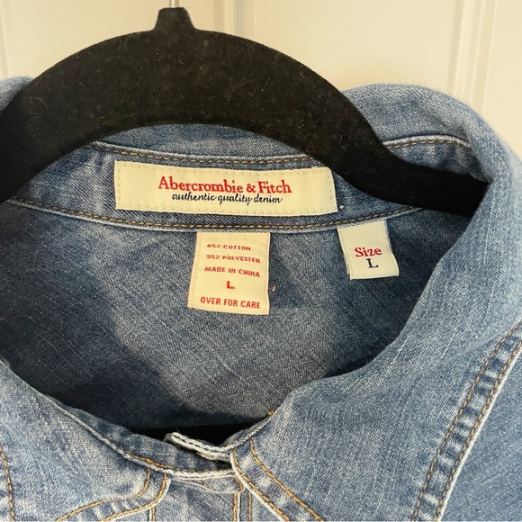 Vintage Abercrombie & Fitch Denim Shirt Western Snap Button Down Blue Size Large - Picture 3 of 9